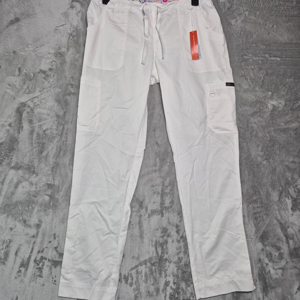 Koi Stretch Lindsey Cargo Scrub Pants White Regular Large 710-R-001 NWT